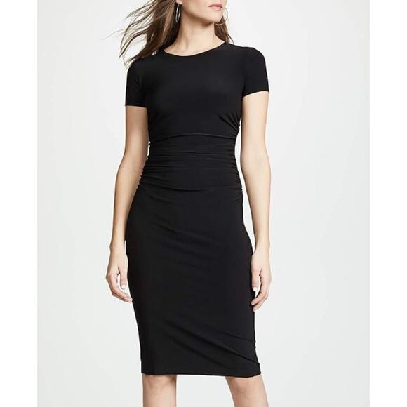 NORMA KAMALI Kulture Shirred black rouched midi‎ dress Womans Medium - Picture 1 of 9